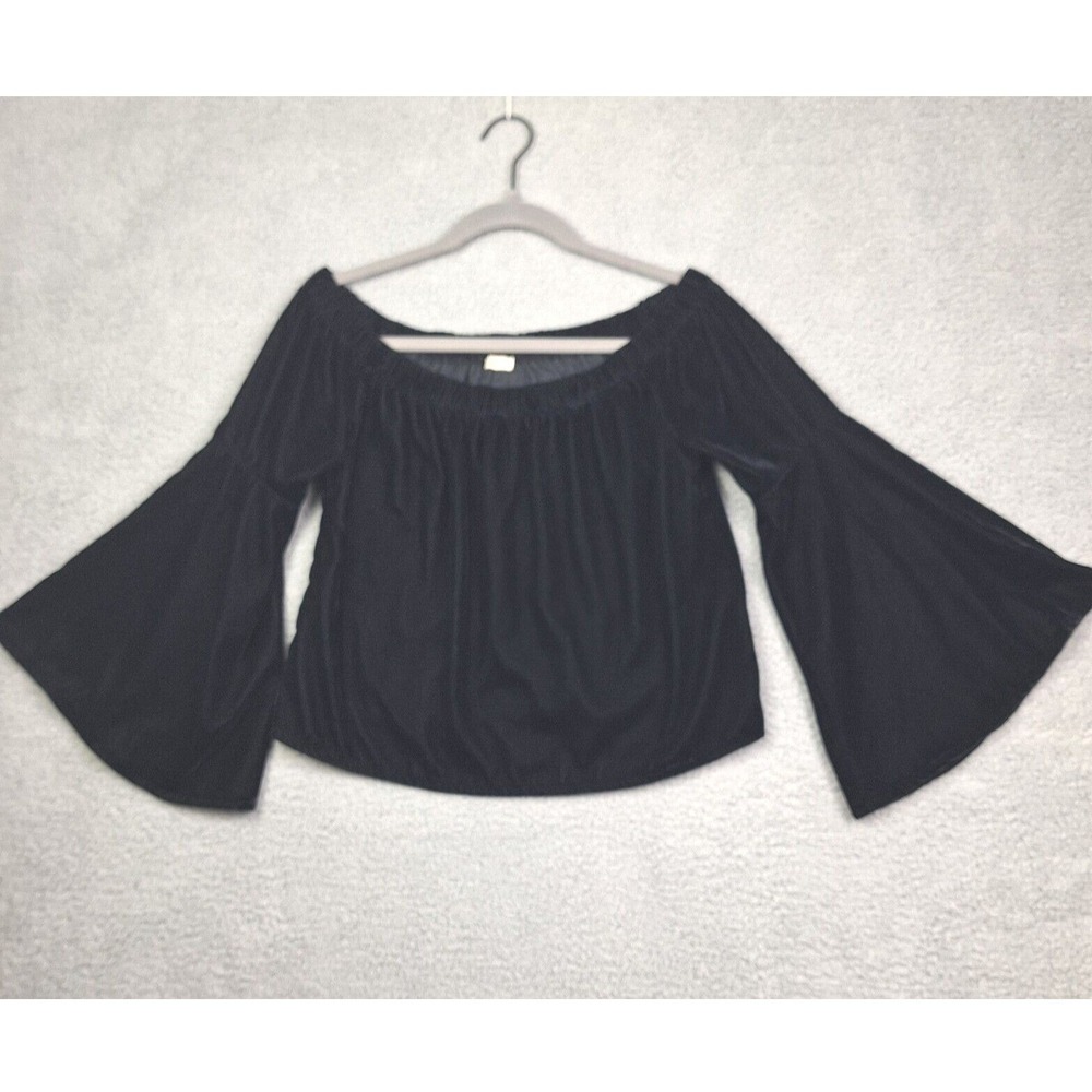 Womens Crop Top Small Black Velvet Off Shoulder Retro Y2K Gothic Witchy Romantic
